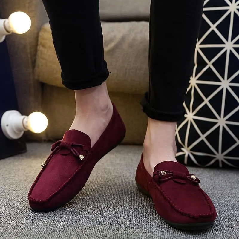 Men's Loafers Shoes Round Toe Solid Color PU Leather Suede Vamp Loafers Slip Resistant Lightweight Flat Heel Classic Wedding Slip-on