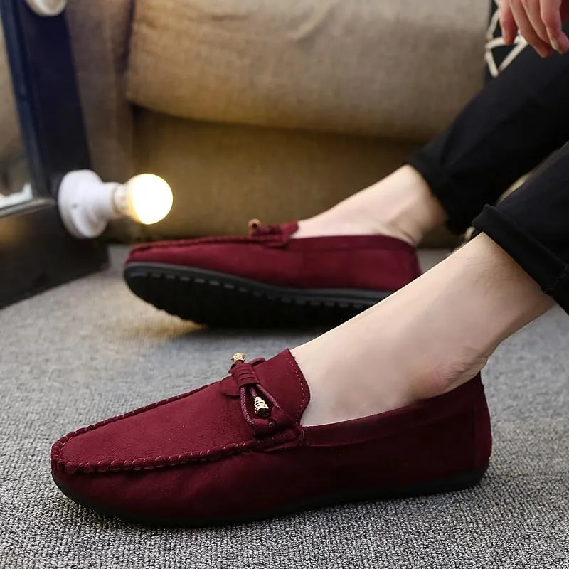 Men's Loafers Shoes Round Toe Solid Color PU Leather Suede Vamp Loafers Slip Resistant Lightweight Flat Heel Classic Wedding Slip-on