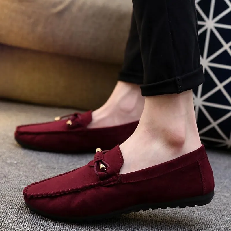 Men's Loafers Shoes Round Toe Solid Color PU Leather Suede Vamp Loafers Slip Resistant Lightweight Flat Heel Classic Wedding Slip-on