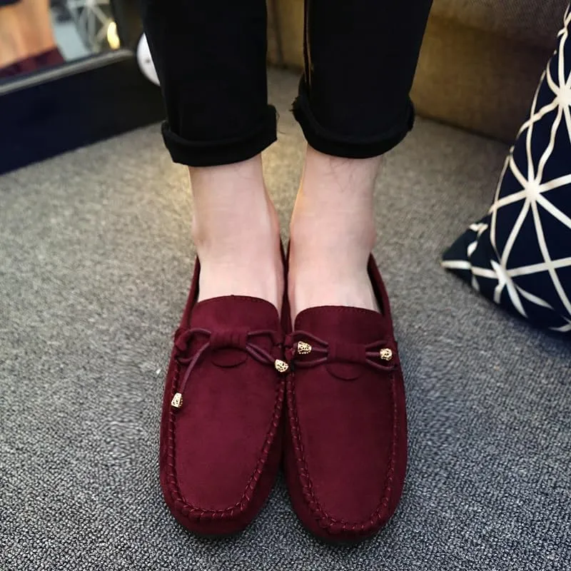 Men's Loafers Shoes Round Toe Solid Color PU Leather Suede Vamp Loafers Slip Resistant Lightweight Flat Heel Classic Wedding Slip-on