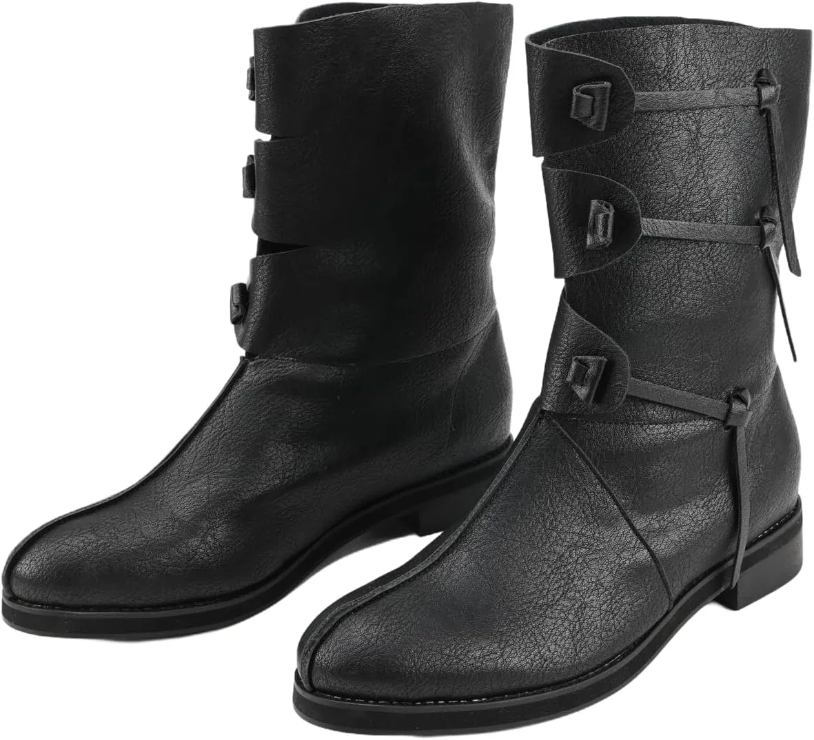 Mens Medieval Renaissance Cosplay Pirate Boots Lace Up Vintage Stage Viking Tied Boot for Halloween Party