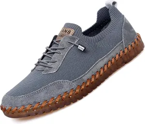 Men's Mesh Slip-On Lightweight Sneakers Handmade Breathable Soft Sole Casual Walking Shoes Comfortable Driving Shoes