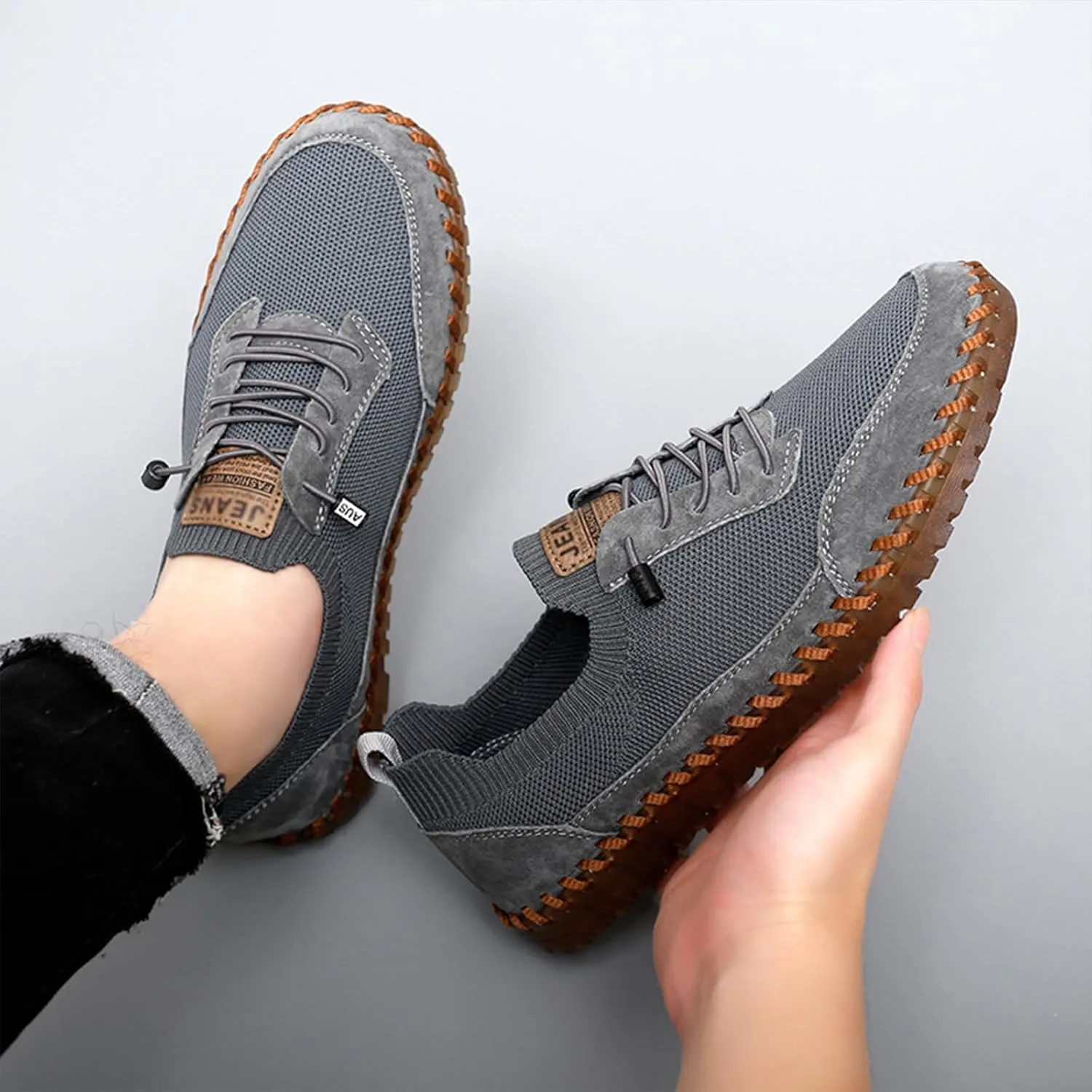 Men's Mesh Slip-On Lightweight Sneakers Handmade Breathable Soft Sole Casual Walking Shoes Comfortable Driving Shoes