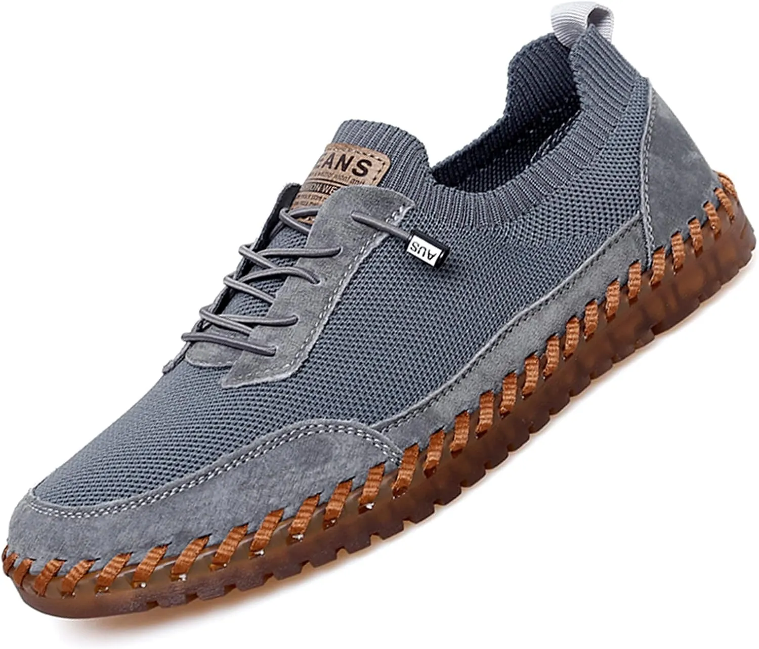 Men's Mesh Slip-On Lightweight Sneakers Handmade Breathable Soft Sole Casual Walking Shoes Comfortable Driving Shoes