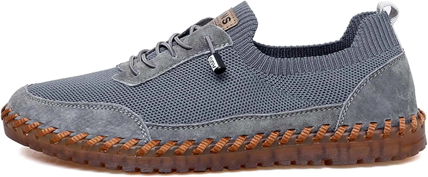 Men's Mesh Slip-On Lightweight Sneakers Handmade Breathable Soft Sole Casual Walking Shoes Comfortable Driving Shoes