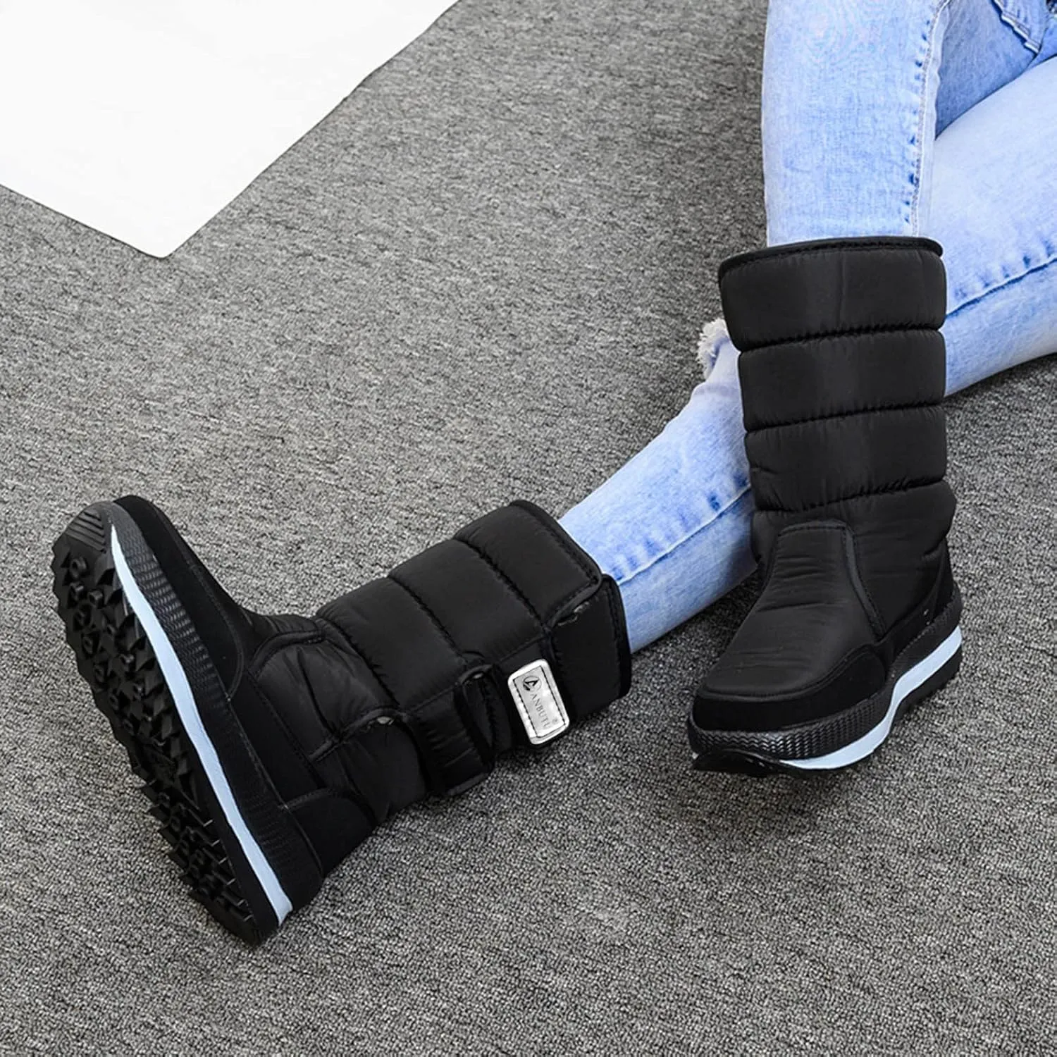 Men's Mid Calf Snow Boots Water Proof Insulated Winter Boots Fleece Lined Warm Boots Thick Bottom Outdoor Shoes for Men