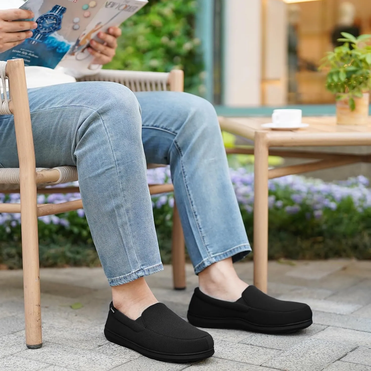 Men's Minimalist Memory Foam Slippers for Indoor/Outdoor, Breathable Knit House Shoes with Nonslip Rubber Sole