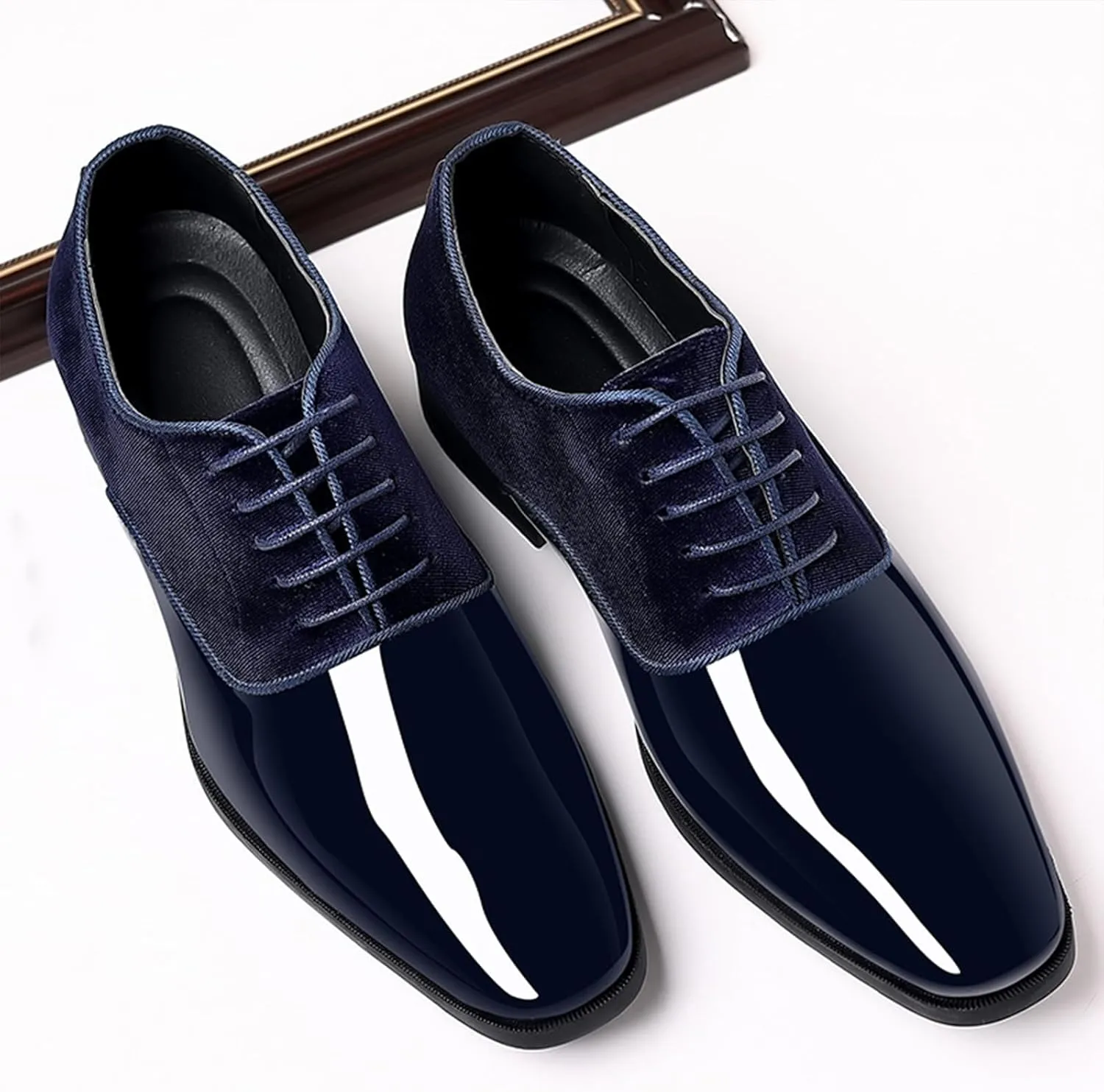 Men's Patent Leather Suede Dress Oxfords Casual Non-Slip Hi-Gloss Style Oxford Shoes Classic Lace-Up Business Wedding Tuxedo Shoes