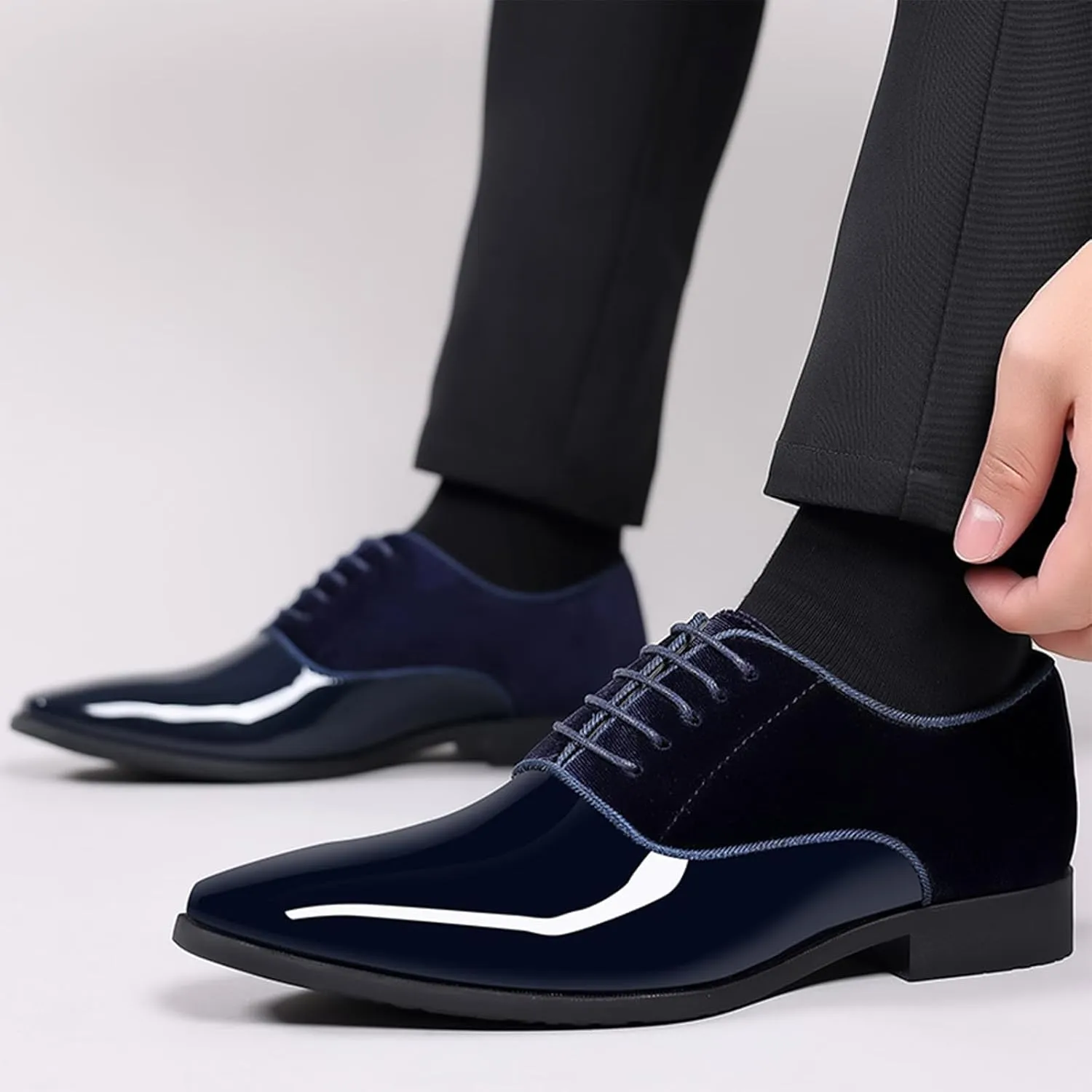 Men's Patent Leather Suede Dress Oxfords Casual Non-Slip Hi-Gloss Style Oxford Shoes Classic Lace-Up Business Wedding Tuxedo Shoes
