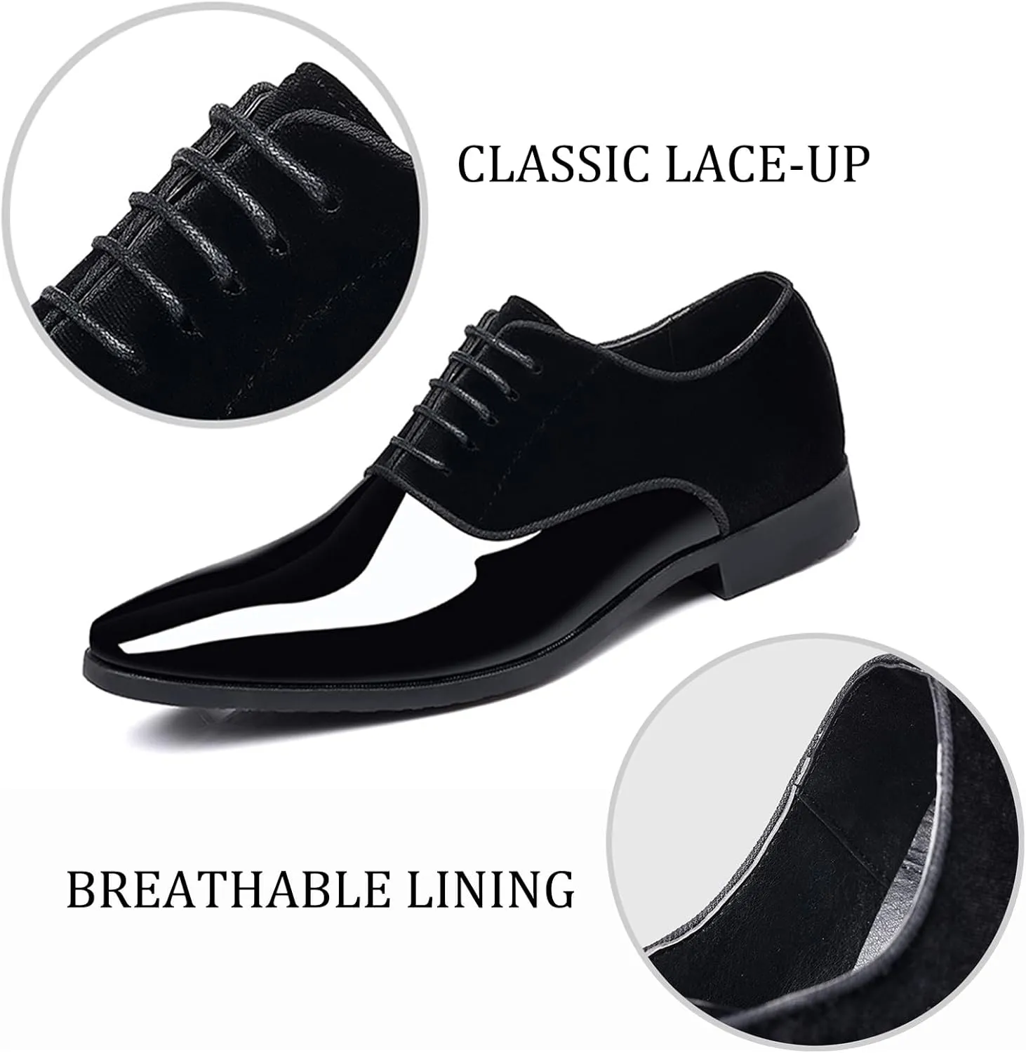 Men's Patent Leather Suede Dress Oxfords Casual Non-Slip Hi-Gloss Style Oxford Shoes Classic Lace-Up Business Wedding Tuxedo Shoes