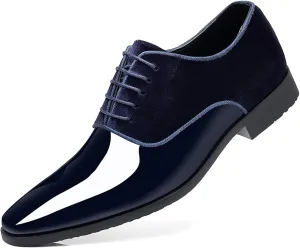 Men's Patent Leather Suede Dress Oxfords Casual Non-Slip Hi-Gloss Style Oxford Shoes Classic Lace-Up Business Wedding Tuxedo Shoes
