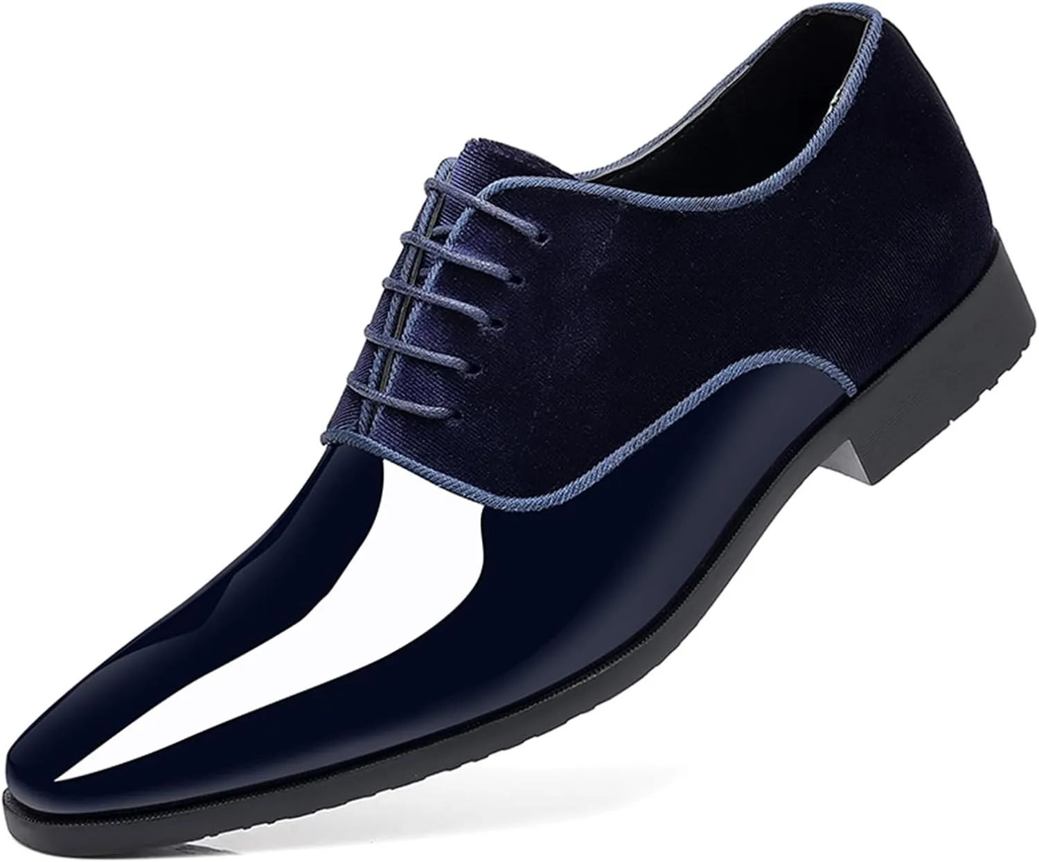 Men's Patent Leather Suede Dress Oxfords Casual Non-Slip Hi-Gloss Style Oxford Shoes Classic Lace-Up Business Wedding Tuxedo Shoes