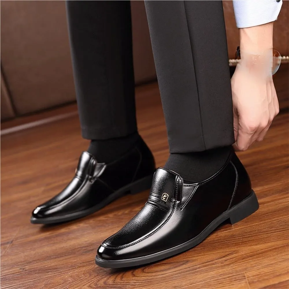 Mens Plus Velvet Oxford Shoes Leather Slip On Business Casual Flat Footwear Black