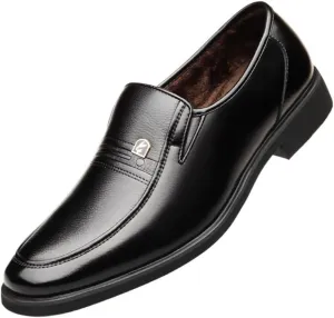 Mens Plus Velvet Oxford Shoes Leather Slip On Business Casual Flat Footwear Black