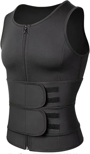Men's Reducing Shapewear Thermal Shirt Sauna Compression Neoprene Waist Vest Lumbar Sports Shapewear Men's Waist Trainer Sauna Suits (Color : Black, Size : Large)