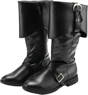 Mens Renaissance Pirate Viking Boots Steampunk Vintage Stage Button Boot for Halloween