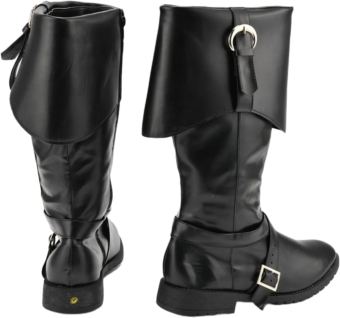 Mens Renaissance Pirate Viking Boots Steampunk Vintage Stage Button Boot for Halloween