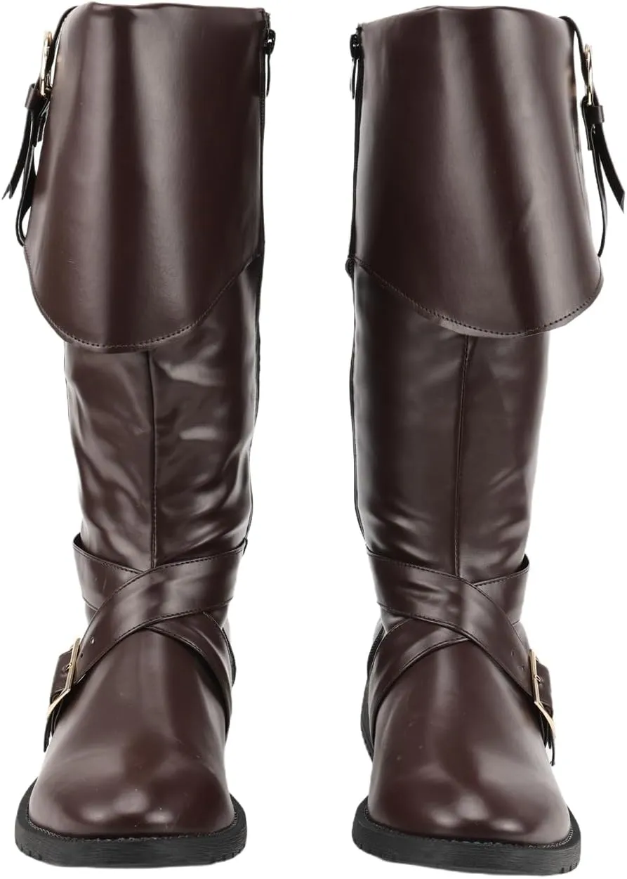 Mens Renaissance Pirate Viking Boots Steampunk Vintage Stage Button Boot for Halloween