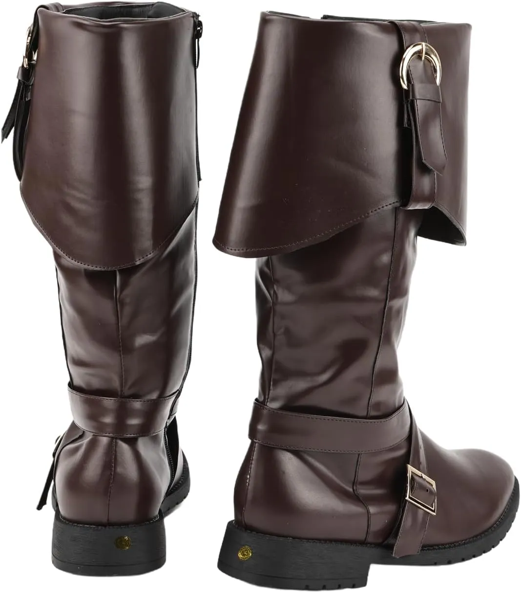 Mens Renaissance Pirate Viking Boots Steampunk Vintage Stage Button Boot for Halloween