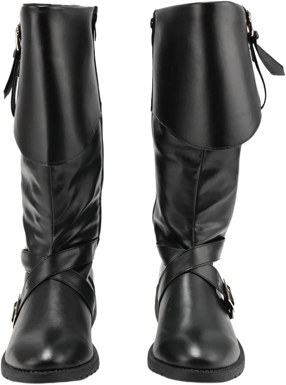 Mens Renaissance Pirate Viking Boots Steampunk Vintage Stage Button Boot for Halloween