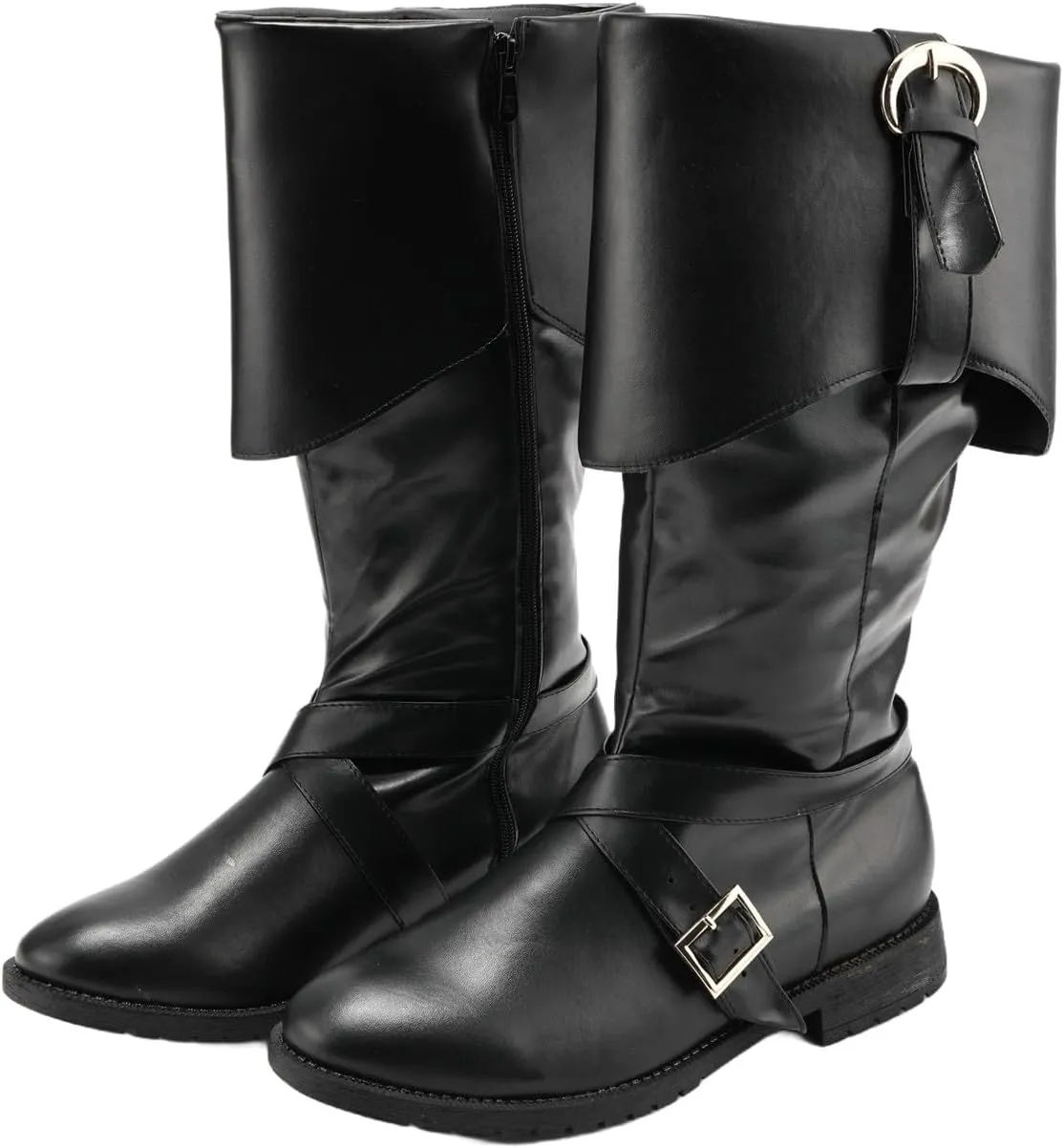 Mens Renaissance Pirate Viking Boots Steampunk Vintage Stage Button Boot for Halloween