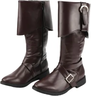 Mens Renaissance Pirate Viking Boots Steampunk Vintage Stage Button Boot for Halloween