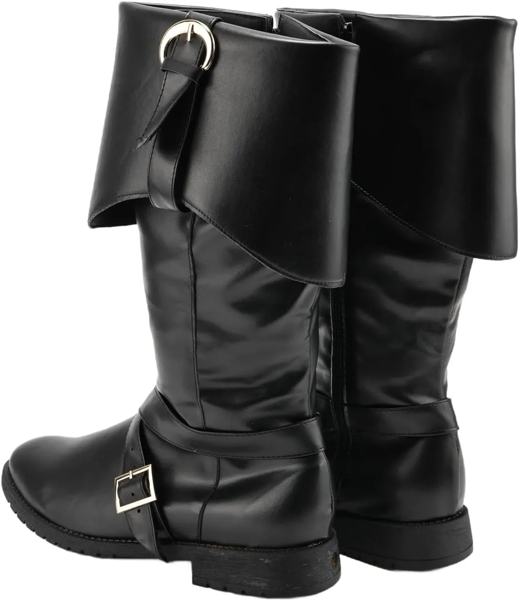 Mens Renaissance Pirate Viking Boots Steampunk Vintage Stage Button Boot for Halloween
