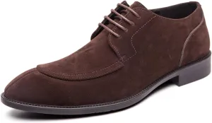Mens Retro Suede Leather Lace Up Dress Oxfords Shoes Classic Slip On Low Top Pointed Toe Non-Slip Flats Derby Shoes for Formal Business Wedding (Coffee Color,6)