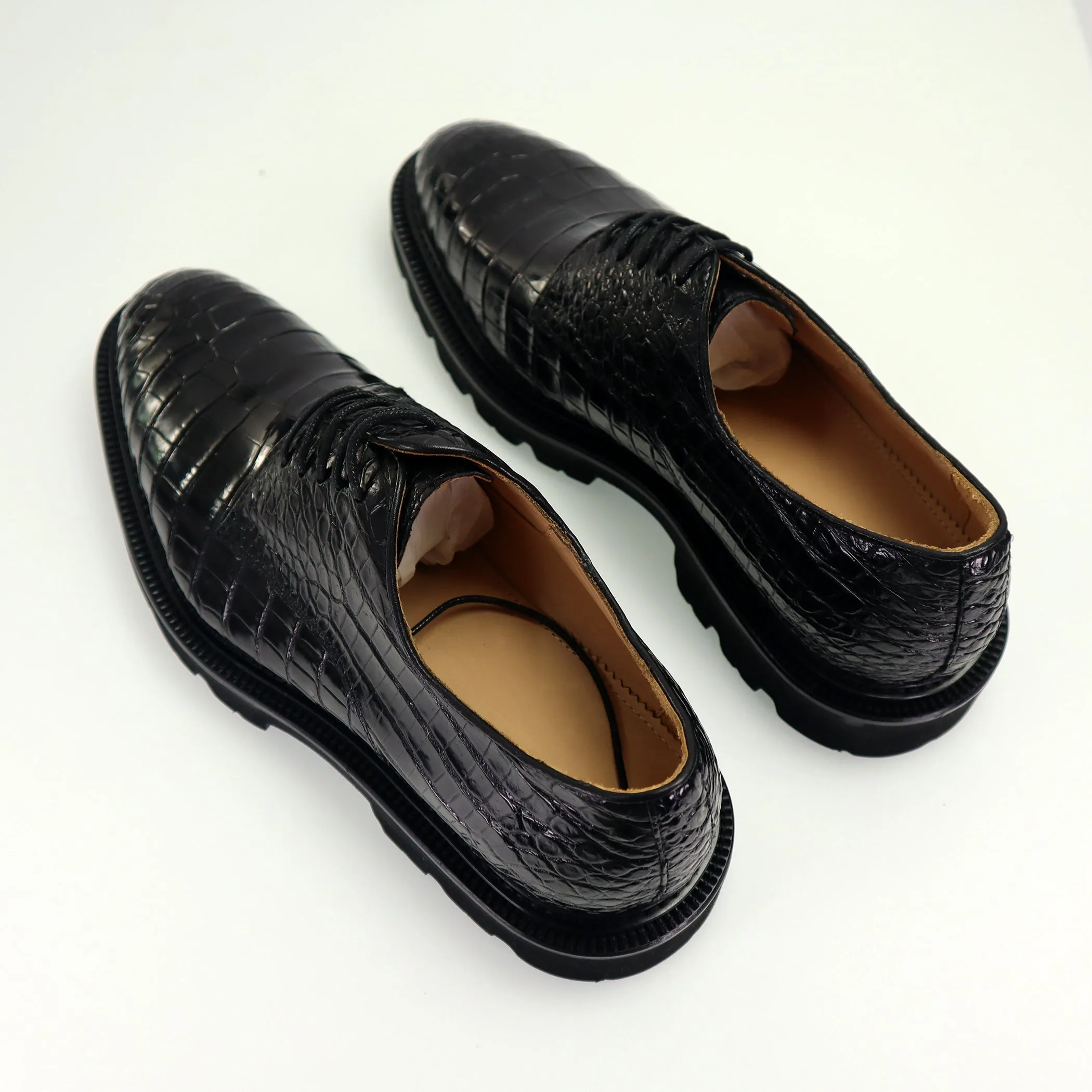 Men's Shoes Genuine Alligator Leather Dress Shoes Lace up Cap-Toe Brogue Shoes