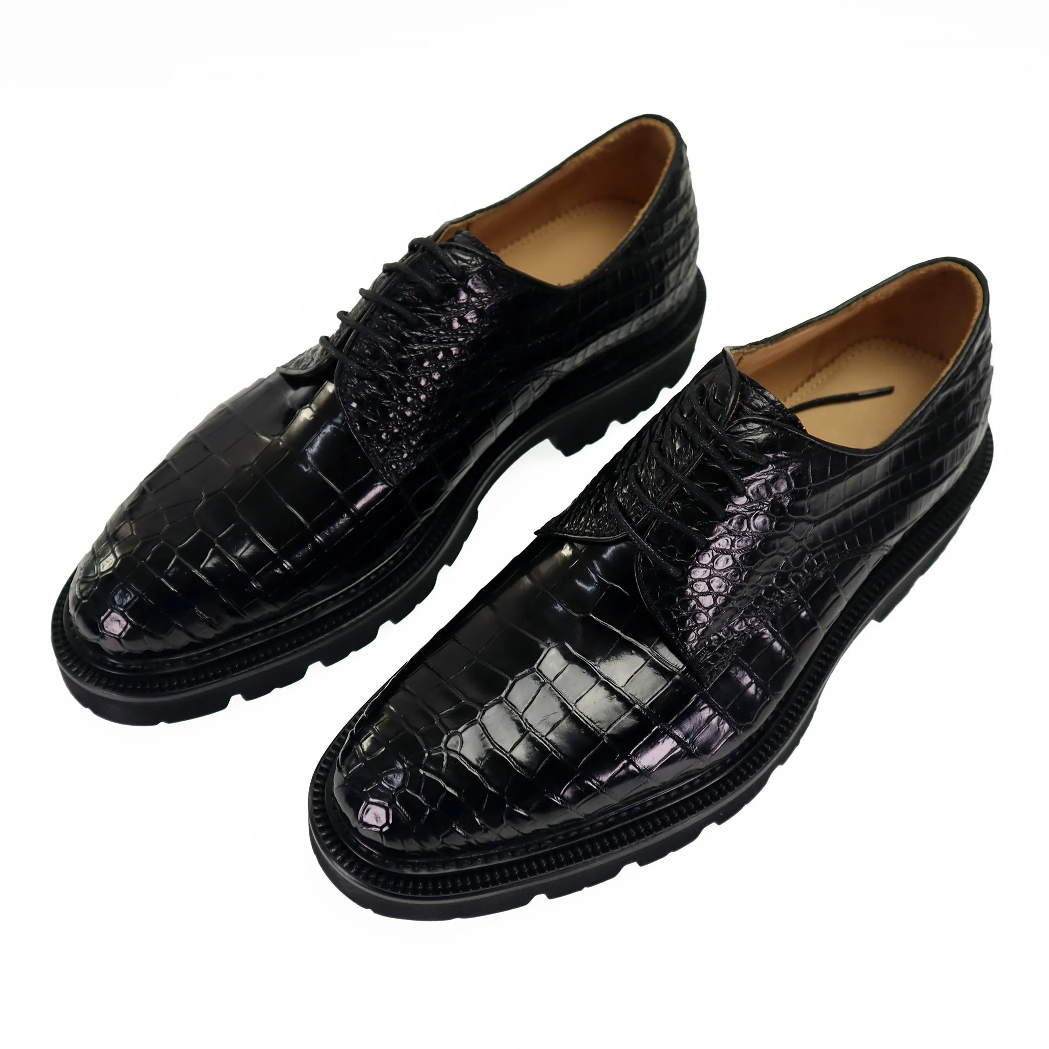 Men's Shoes Genuine Alligator Leather Dress Shoes Lace up Cap-Toe Brogue Shoes