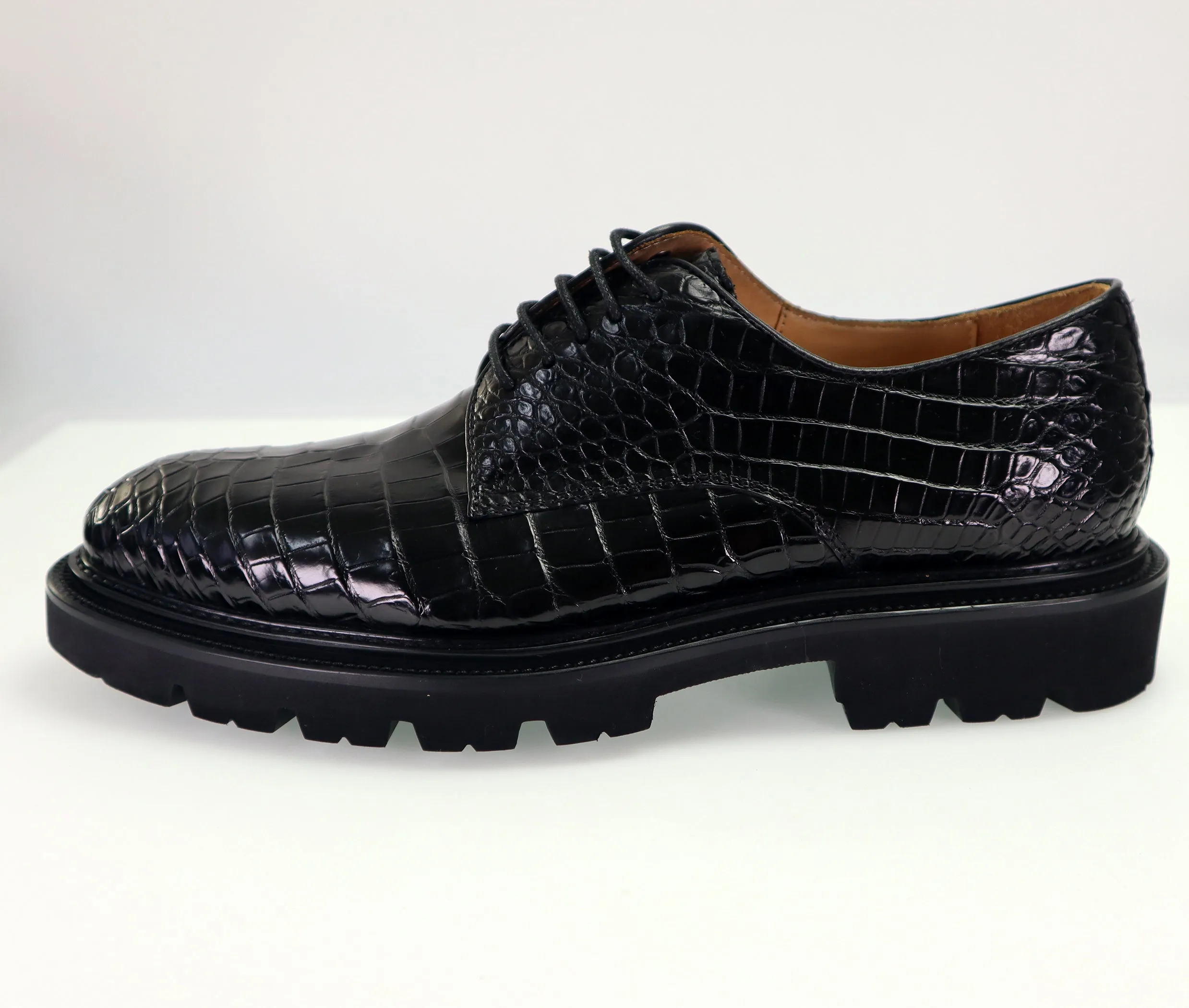 Men's Shoes Genuine Alligator Leather Dress Shoes Lace up Cap-Toe Brogue Shoes