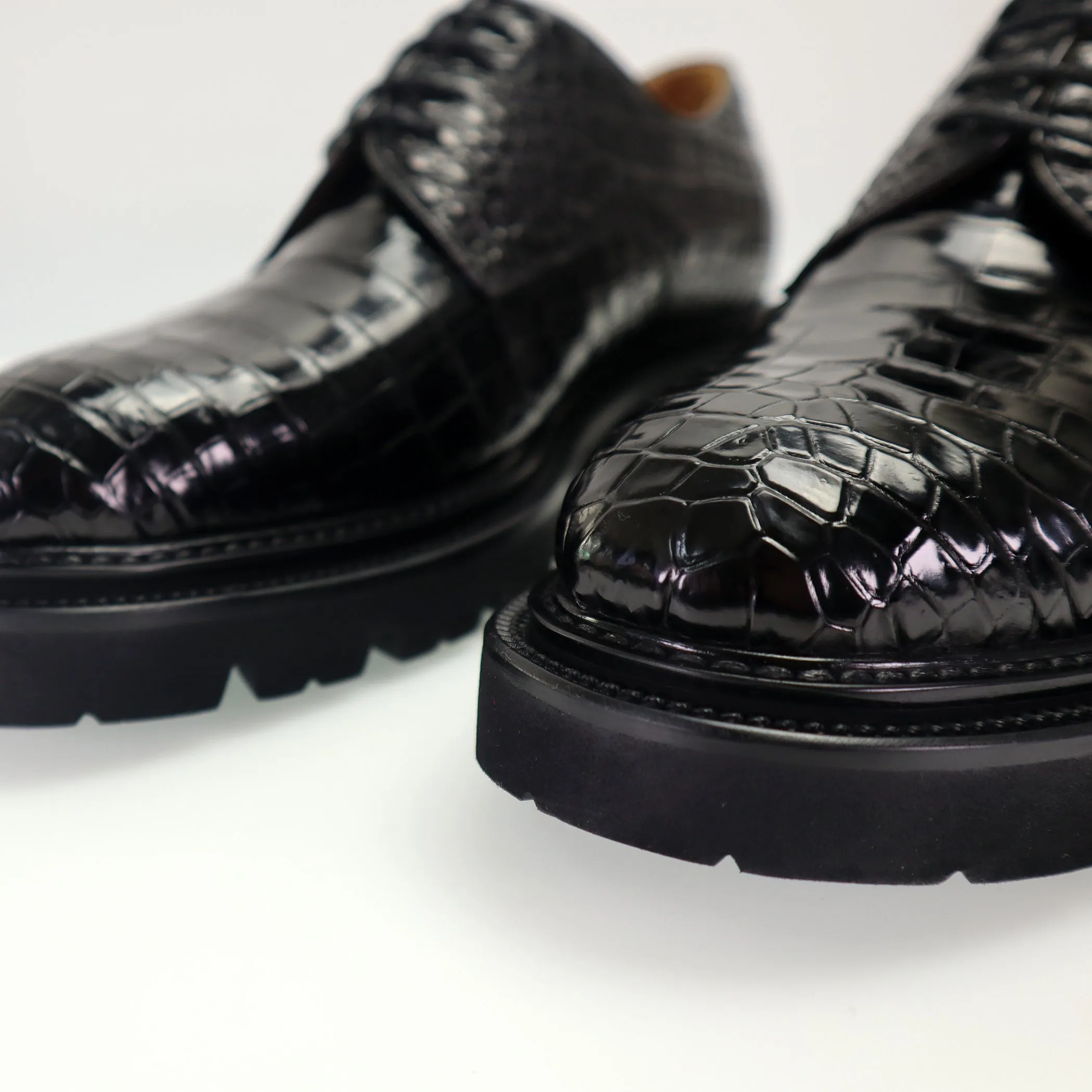 Men's Shoes Genuine Alligator Leather Dress Shoes Lace up Cap-Toe Brogue Shoes