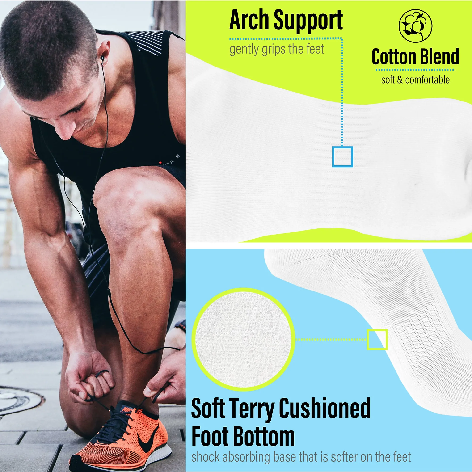 Mens Sports Trainer Liner Socks White