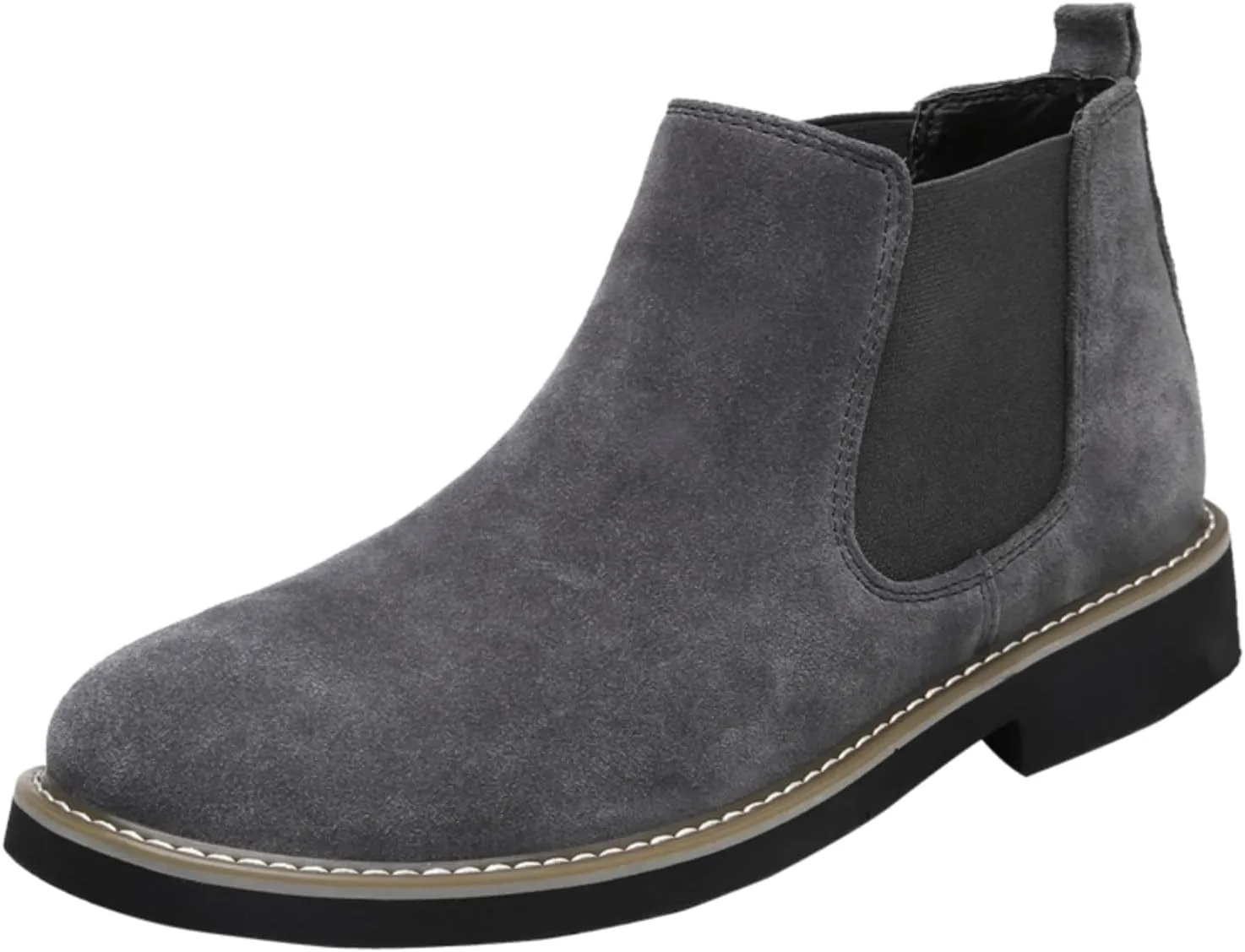 Mens Suede Leather Slip On Classic Chelsea Ankle Boots Retro Casual Low Heels Chukka Elastic Dress Boots for Walking Daily Driving