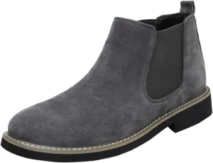 Mens Suede Leather Slip On Classic Chelsea Ankle Boots Retro Casual Low Heels Chukka Elastic Dress Boots for Walking Daily Driving