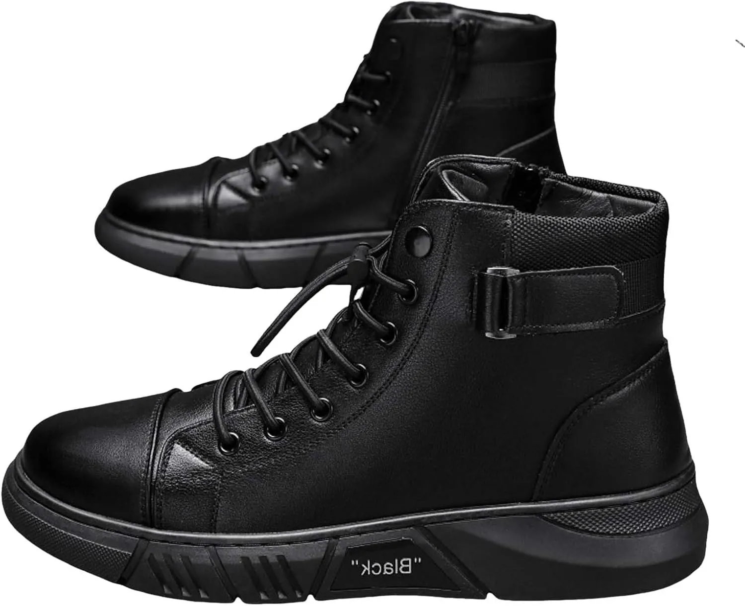 Men's Trendy Solid Color Ankle Boots Thick Sole Heightening Thigh High Boots Lace Up Non Slip Mens Short Rain Boots