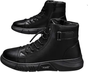 Men's Trendy Solid Color Ankle Boots Thick Sole Heightening Thigh High Boots Lace Up Non Slip Mens Short Rain Boots