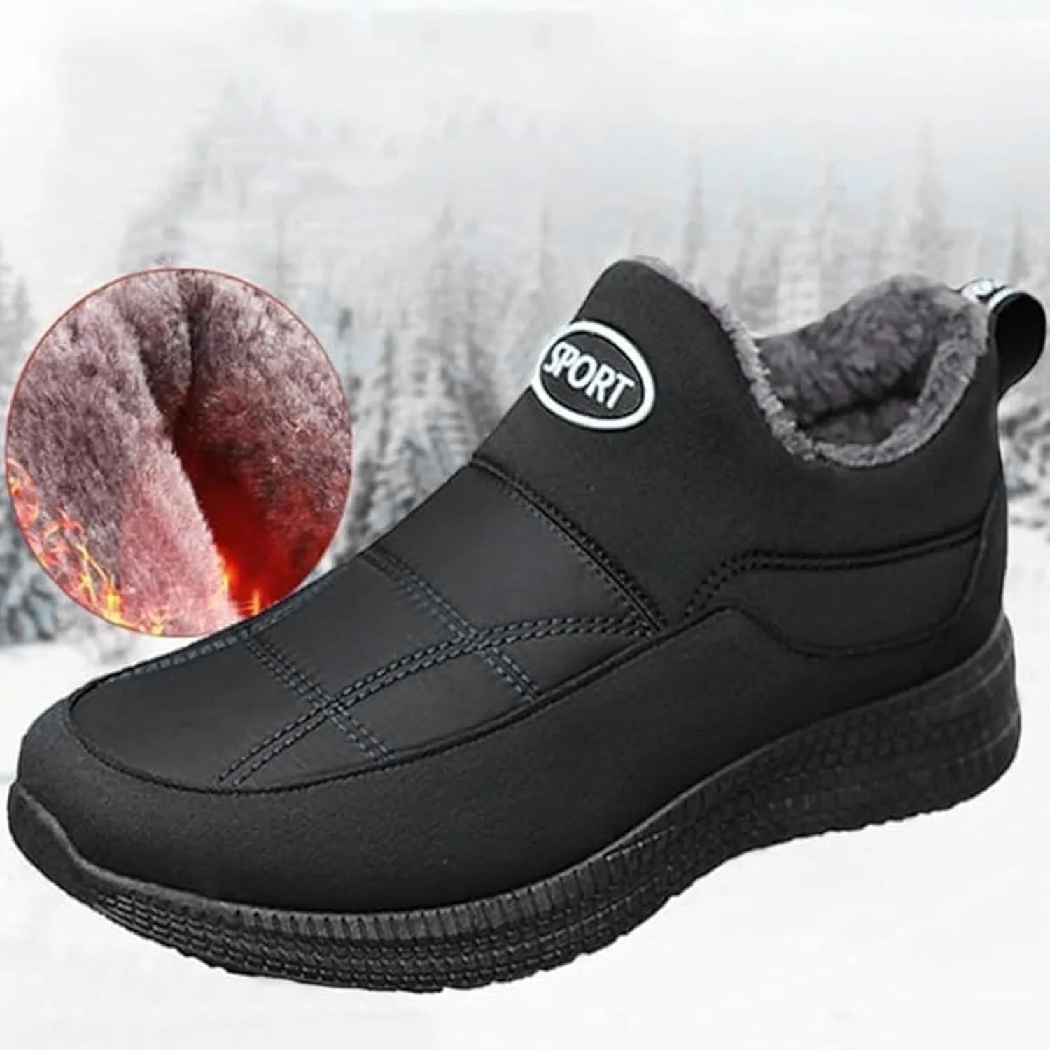 Men's Water Proof Insulated Snow Boots Classic Slip On Winter Boots Fleece Lined Warm Boots Flat Slip on Snow Shoes Men