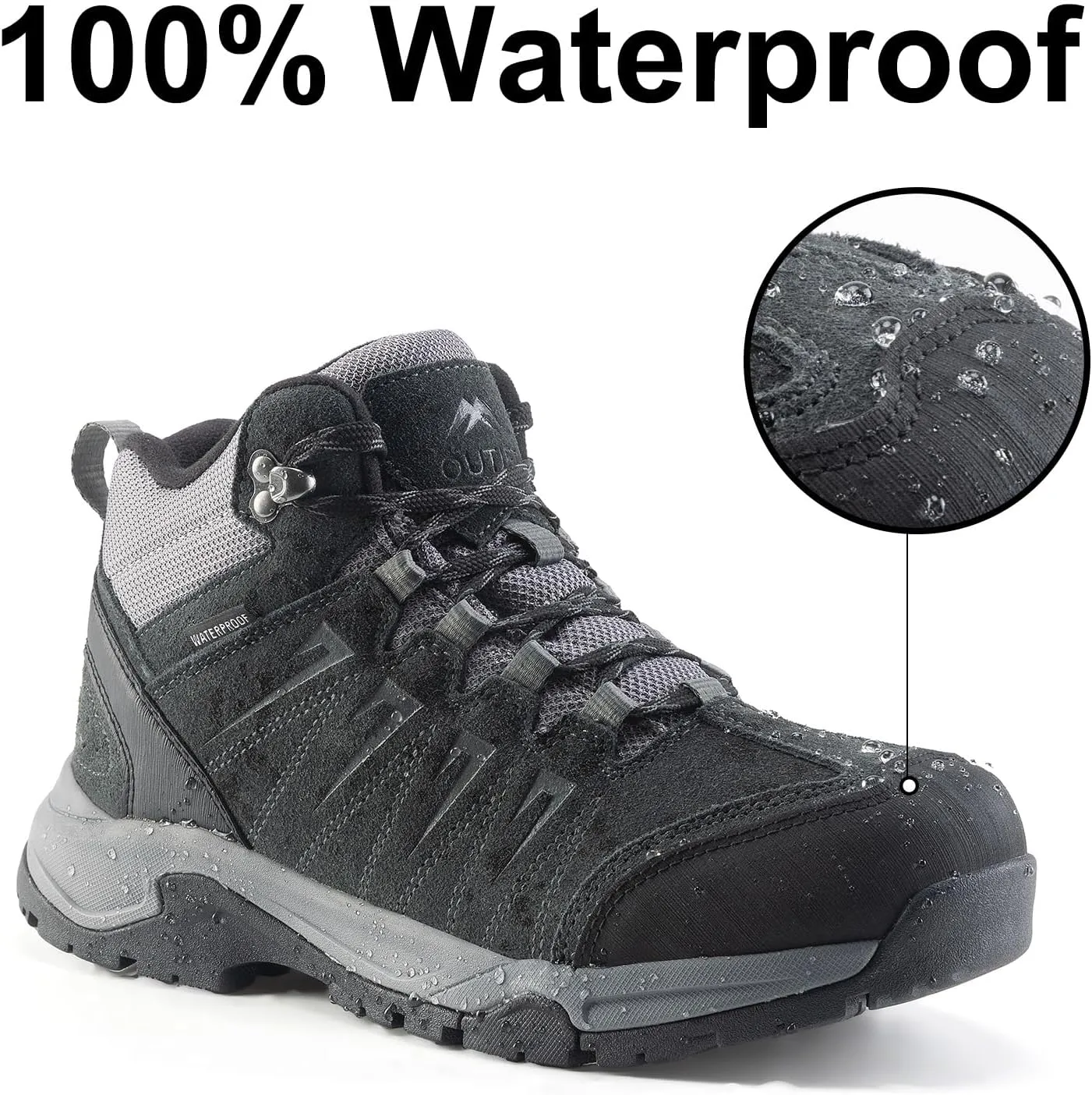 Men's Waterproof Hiking Boots Lightweight Comfortable Leather Mid Ankle Outdoor Trekking Boot