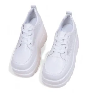 Merendy Mohawk Round Toe Lace-Up Wedge Mesh White Sneakers