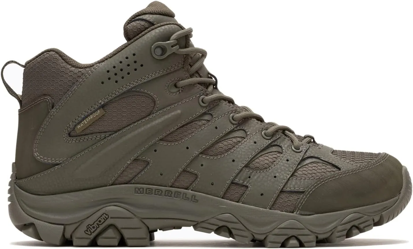 Merrell Men's Moab 3 Mid Response Tactical Waterproof Boots, Lightweight Full Grain Leather Work Hiking Outdoor Shoes