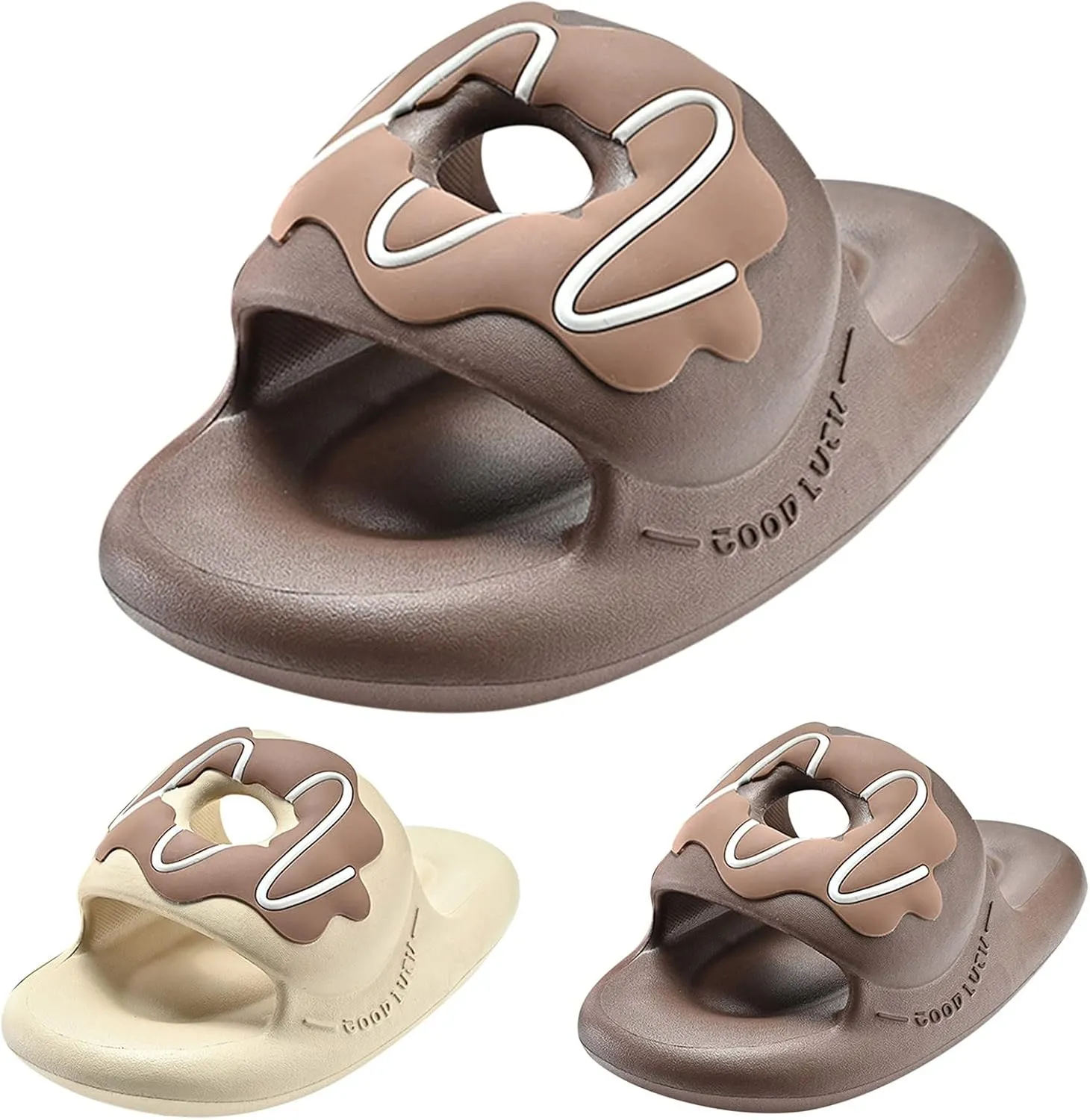 Microfiber Slippers for Men Flat Soles Thick Soles Non Slip Doughnuts Colorblock Open Toed Slippers Slides for