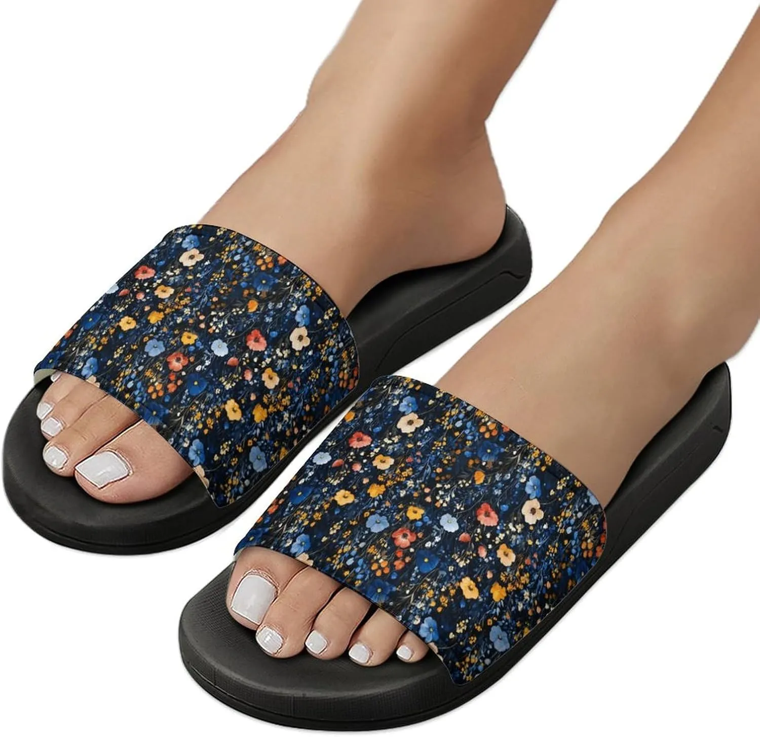 Midnight Field Flower Slippers Shower Slipper In-Door Slipper Quick Drying Non-Slip Bathroom Pool Woman Man PVC