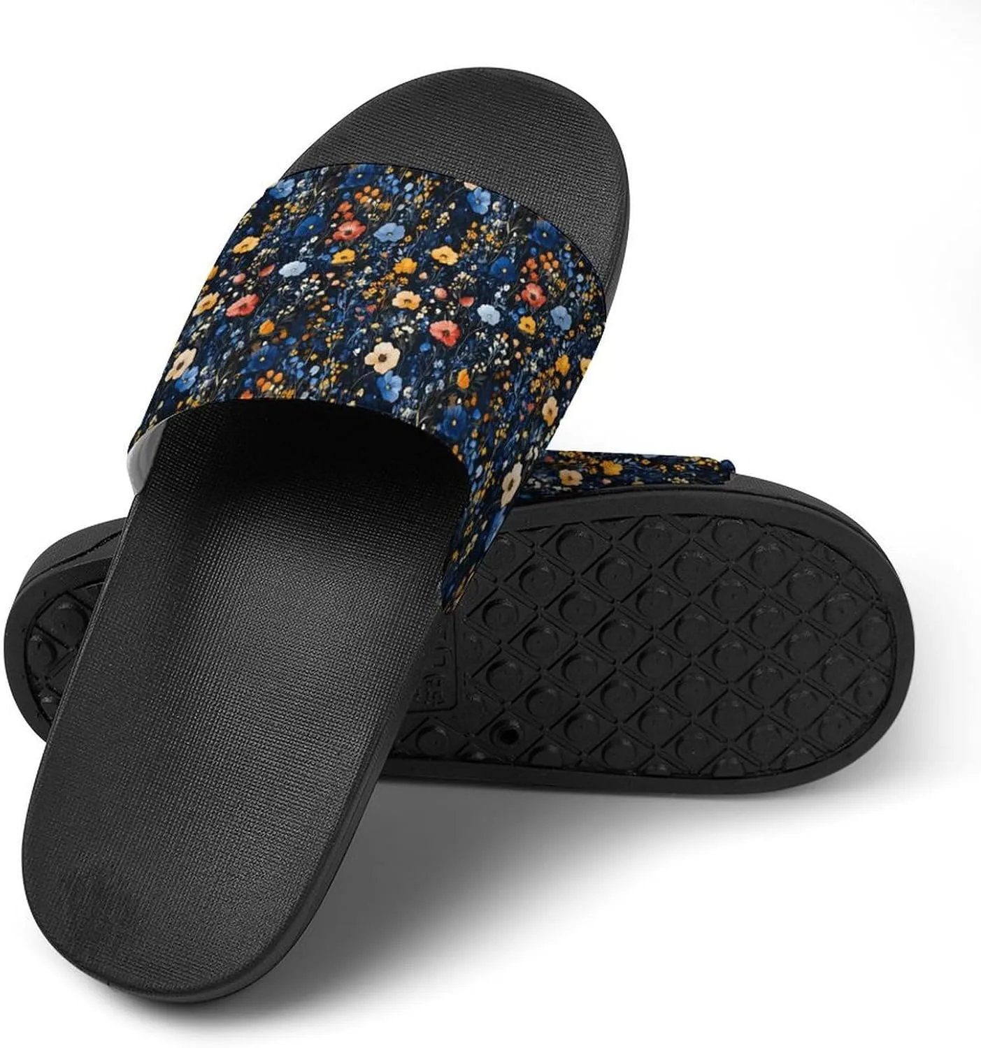 Midnight Field Flower Slippers Shower Slipper In-Door Slipper Quick Drying Non-Slip Bathroom Pool Woman Man PVC