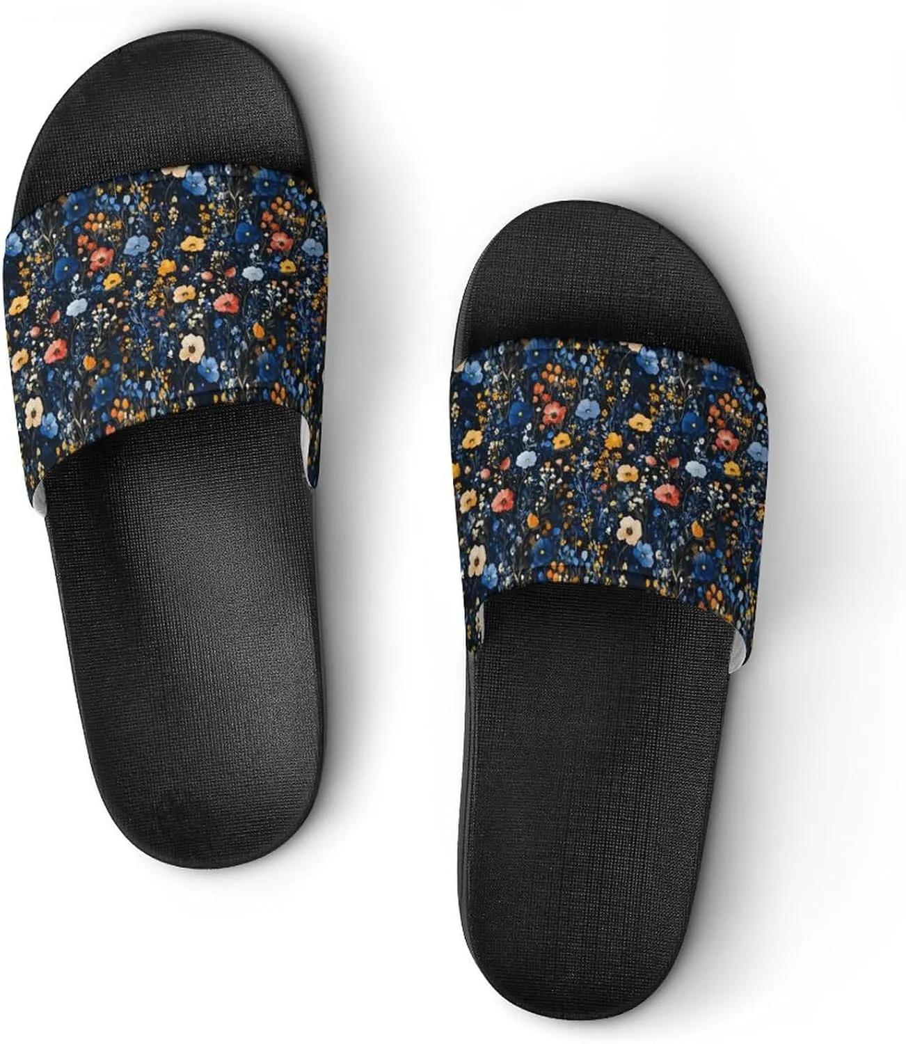 Midnight Field Flower Slippers Shower Slipper In-Door Slipper Quick Drying Non-Slip Bathroom Pool Woman Man PVC