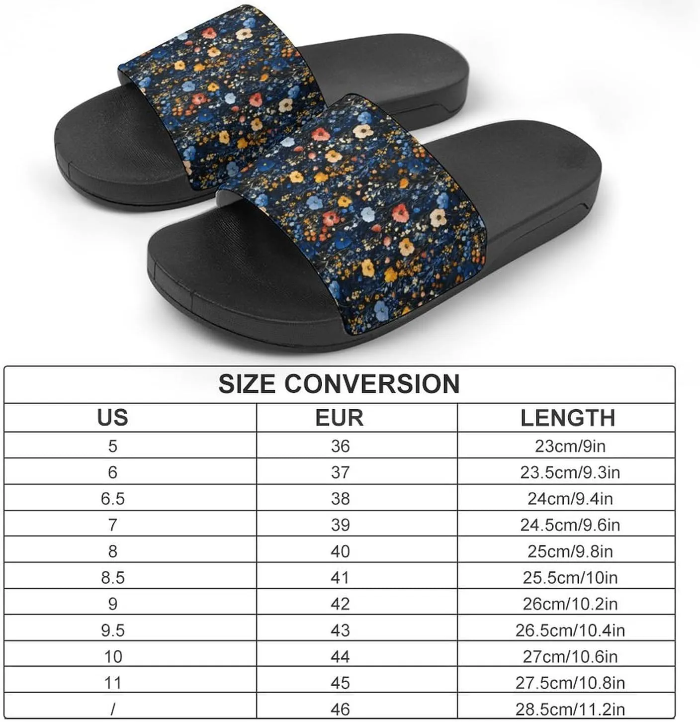 Midnight Field Flower Slippers Shower Slipper In-Door Slipper Quick Drying Non-Slip Bathroom Pool Woman Man PVC