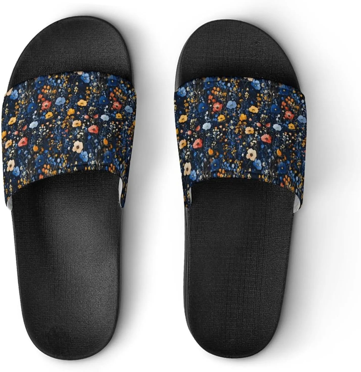 Midnight Field Flower Slippers Shower Slipper In-Door Slipper Quick Drying Non-Slip Bathroom Pool Woman Man PVC