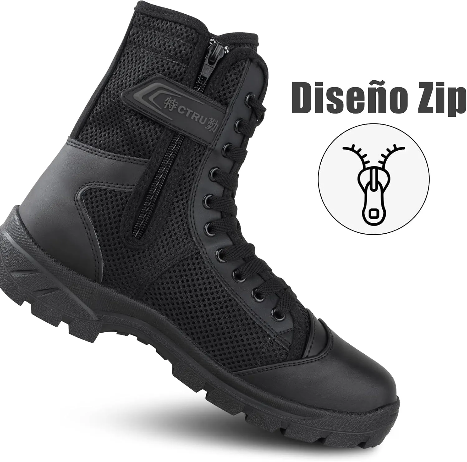 Military Boots for Men Side Zipper Tactical Boots Durable Duty Boots Breathable Work Boots Walk Boots Casual Boots Security Boots Desert Boots Combat Boots