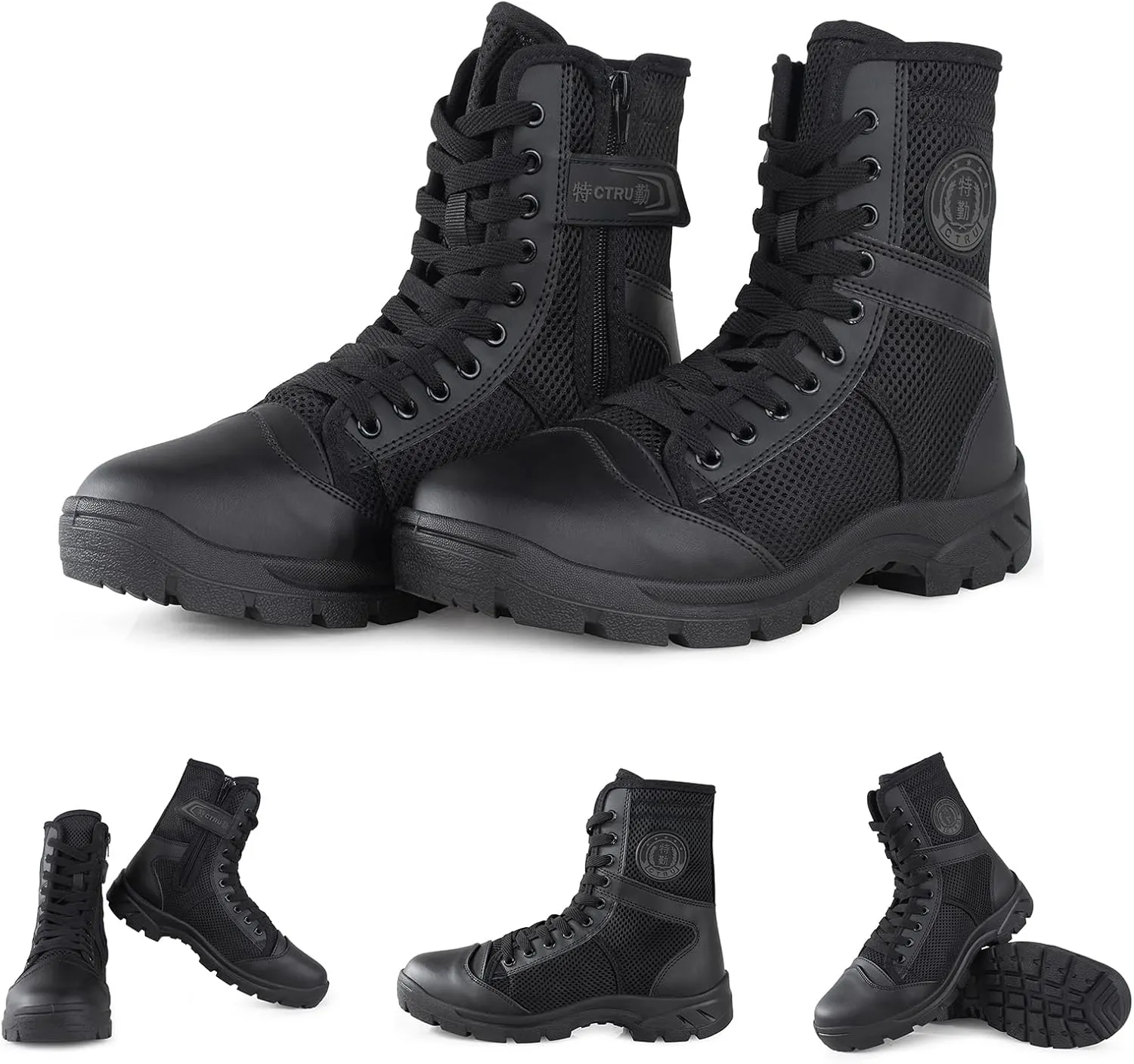 Military Boots for Men Side Zipper Tactical Boots Durable Duty Boots Breathable Work Boots Walk Boots Casual Boots Security Boots Desert Boots Combat Boots