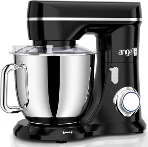 Mini Angel Electric Stand Mixer, 5Quarts, Dough Hook, Flat Beater, Wire Whisk Attachments, 10 P Speeds with Splash Guard, Black